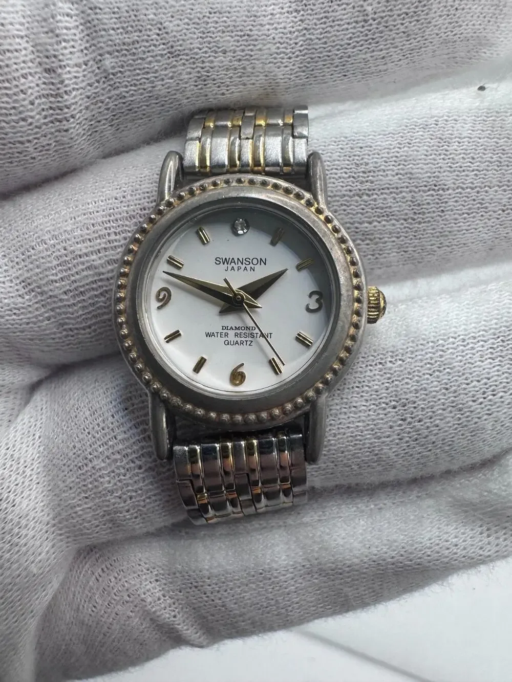 Swanson Japan Quartz Watch Two-Tone Day Date Diamond Vintage
